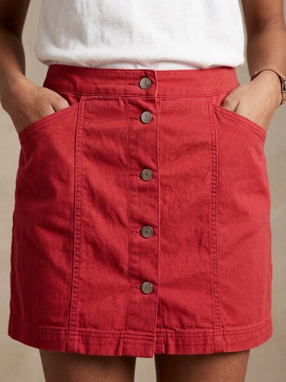 Jones New York Coral-Red Button-Front Mini Skirt